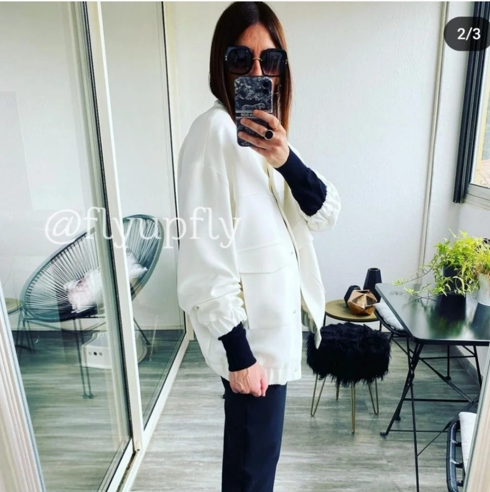 ZARA OVERSIZED LONG BOMBER WHITE SIZE XS L - Picture 12 of 16